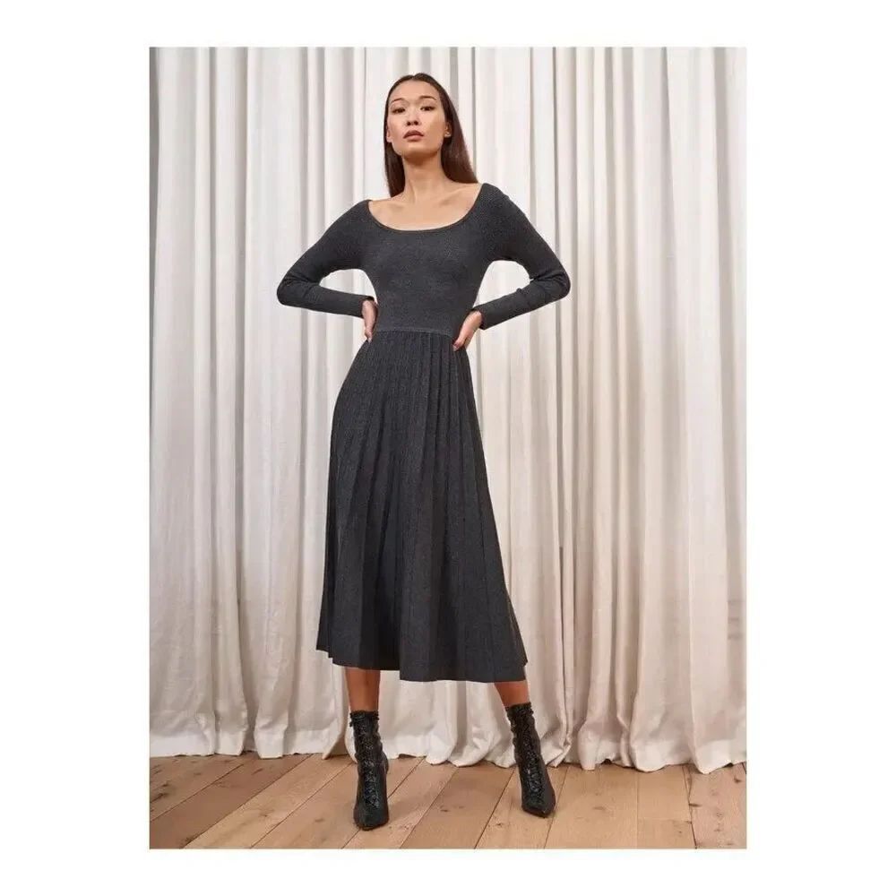 La Ligne Womens Gray Merino Wool Blend Long Sleeve Pleated Dress Medium NWOT